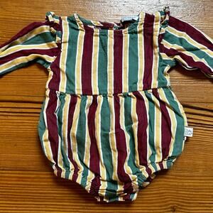 Ruffle Butts holiday red green striped long sleeve winter one piece SIZE 3-6M‎